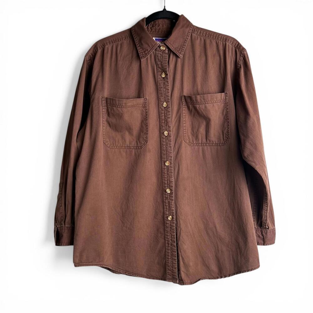 Vintage Brown Cotton Long Sleeve Button Down Shirt